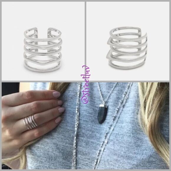 stella & dot ~ mayleeโsilver ring ~ size M - L - Picture 1 of 8